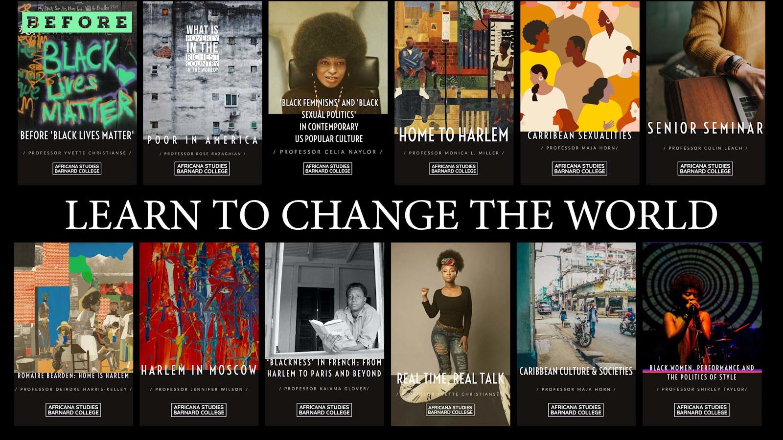 Learn to change the world: a mosaic of images showing a variety of courses offered